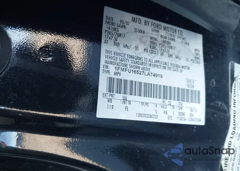 2007 Ford Expedition Xlt from USA, damaged, VIN 1FMFU16527LA74919